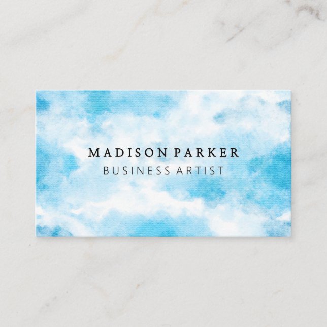 Contemporary Blue Watercolor Background Business Card (Front)