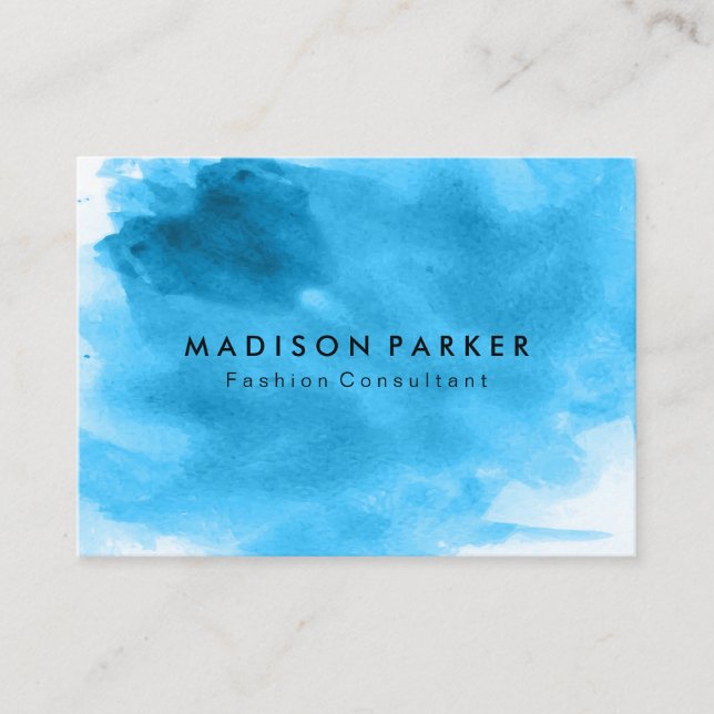Contemporary Blue Watercolor Brushed Business Card (Front)