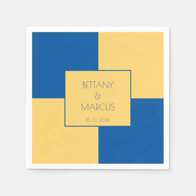 Contemporary Blue & Yellow Chequered Napkin (Front)
