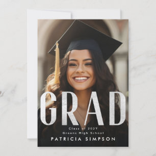 Contemporary Bold Silver Grey Foil GRAD Photo Announcement