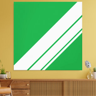 Contemporary Bright Green White Racing Stripes Canvas Print