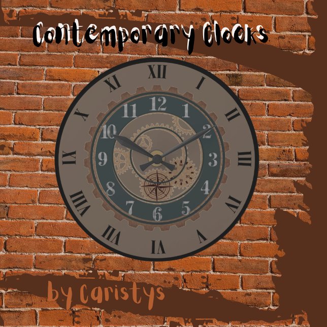 Contemporary Brown, Black Steampunk Wall Clock (Contemporary Clocks available in various colors.)