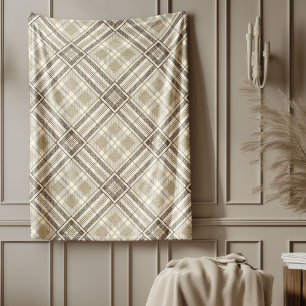 Contemporary Brown Ivory Bedding Subtle Patterns Fleece Blanket