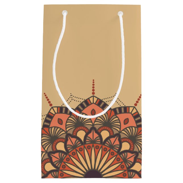 Contemporary Brown Peach Mandala Small Gift Bag (Front)