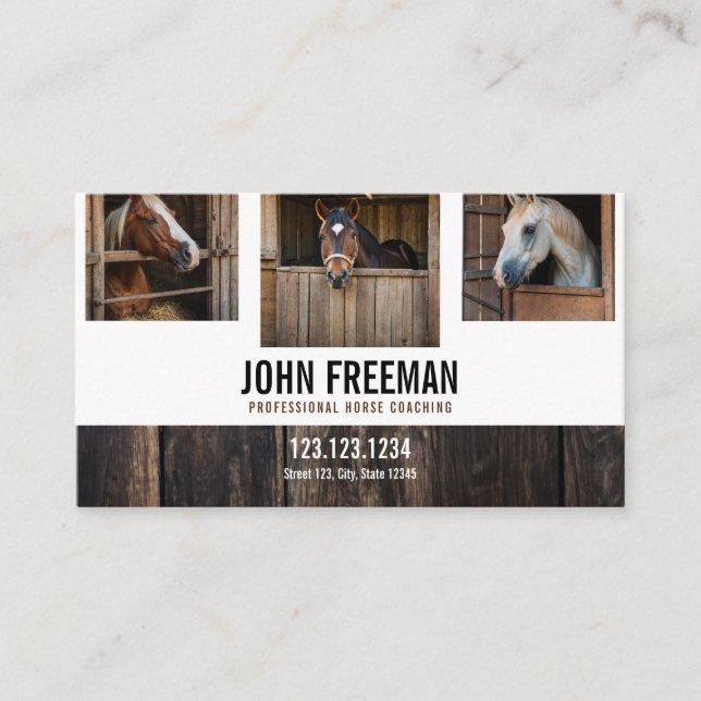 Contemporary Brown Wood Rustic Horse Photos Business Card (Front)