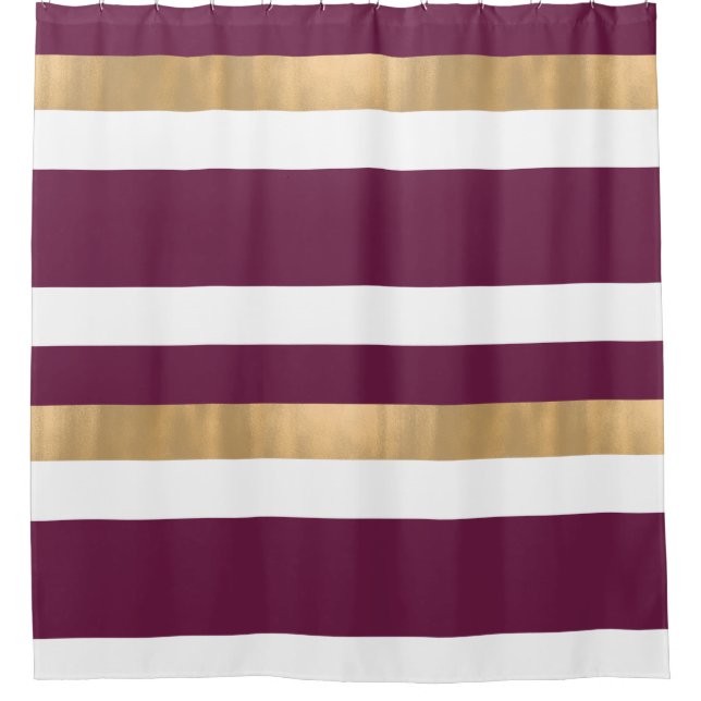 Contemporary Burgundy White and Gold  Shower Curtain (Front)