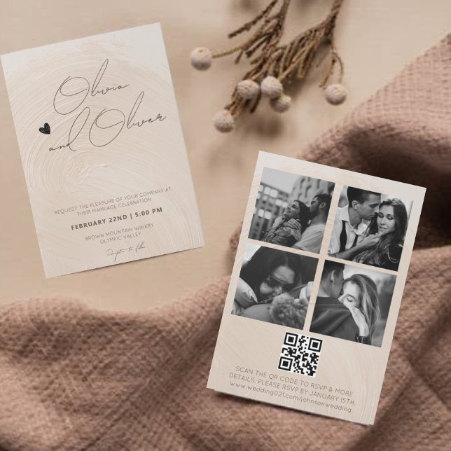 Contemporary calligraphy photo QR code wedding  Invitation (Creator Uploaded)