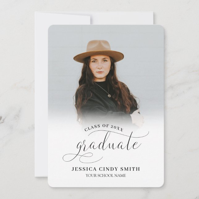 Contemporary Calligraphy Script Photo Graduation Invitation (Front)