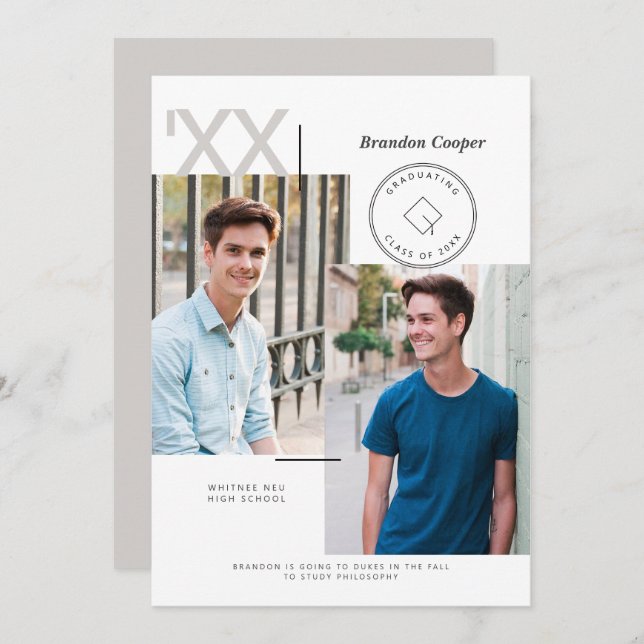 Contemporary Cap Graduation Invitation (Front/Back)