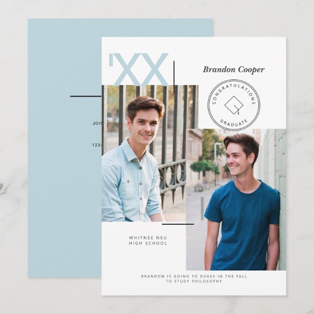 Contemporary Cap Graduation Invitation (Front/Back)