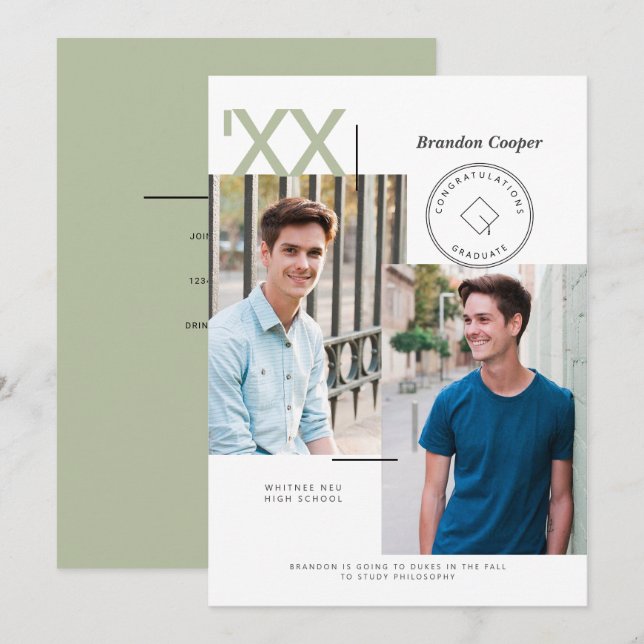 Contemporary Cap Graduation Invitation (Front/Back)