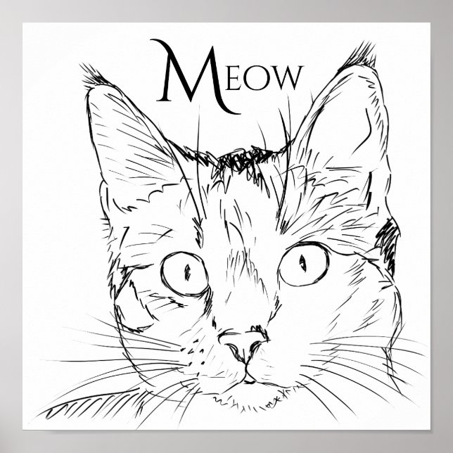 Contemporary Cat's Meow Black Line Drawn Poster (Front)