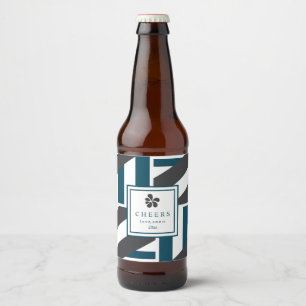 Contemporary Charcoal and Teal Stripes Beer Bottle Label