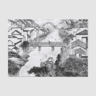Contemporary Charcoal Town Scene Decoupage Tissue Paper