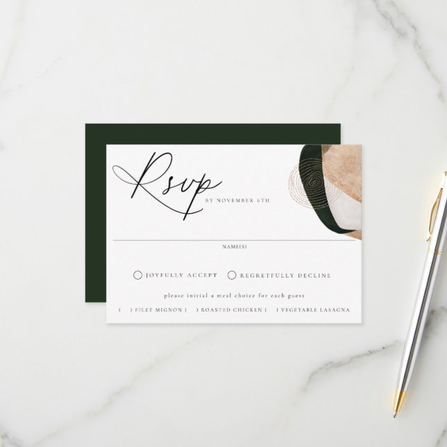 Contemporary Chic Abstract Meal Choice Wedding RSVP Card (Front/Back In Situ)