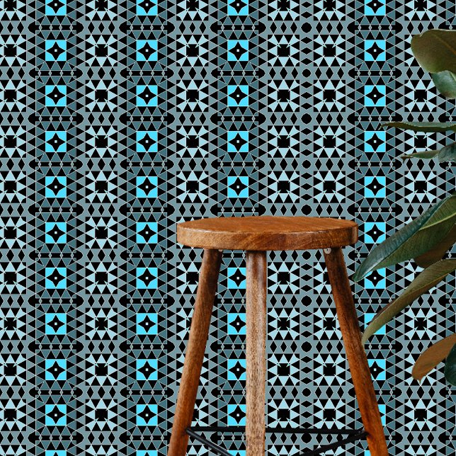 Contemporary Chic Black Grey Turquoise Geometric Wallpaper (Creator Uploaded)