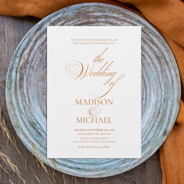 Contemporary Chic Boho Orange Fall Wedding Invitation (Creator Uploaded)