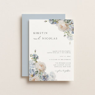 Contemporary Chic Dusty Blue Garden Floral Wedding Invitation