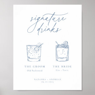 Contemporary Chic Minimalist Blue Signature Drinks Poster