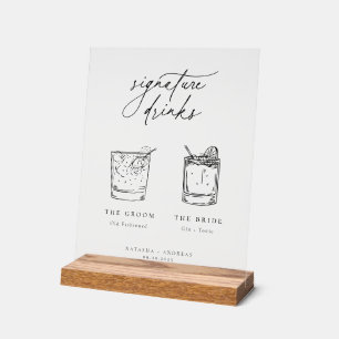 Contemporary Chic Minimalist Signature Drinks Acrylic Sign