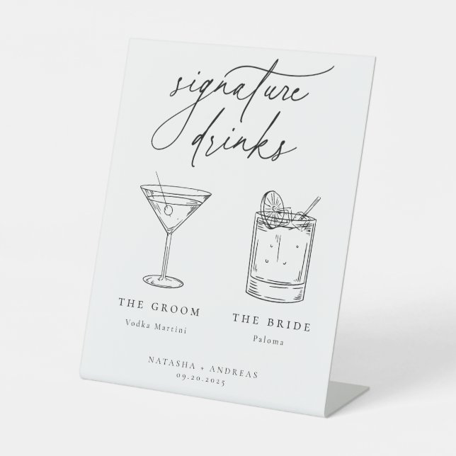 Contemporary Chic Minimalist Signature Drinks Pedestal Sign (Front)