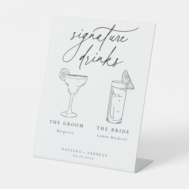 Contemporary Chic Minimalist Signature Drinks Pedestal Sign (Front)