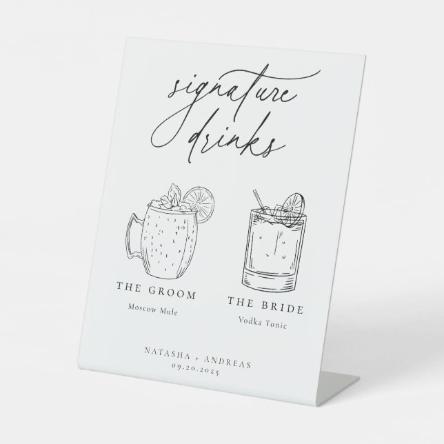 Contemporary Chic Minimalist Signature Drinks Pedestal Sign (Front)