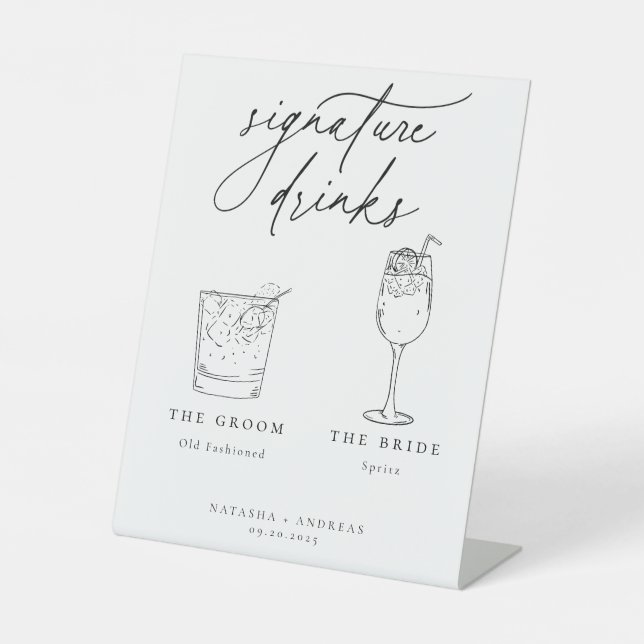 Contemporary Chic Minimalist Signature Drinks Pedestal Sign (Front)