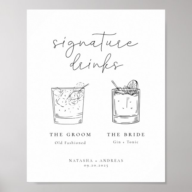Contemporary Chic Minimalist Signature Drinks Post Poster (Front)