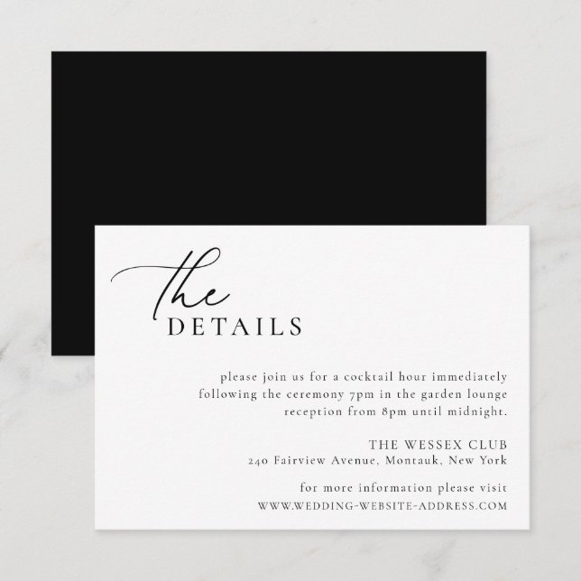 Contemporary Chic Minimalist Wedding Details Card (Front/Back)