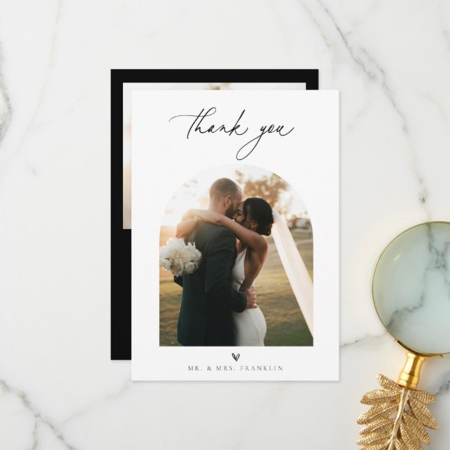 Contemporary Chic Minimalist Wedding Photo Thank You Card (Front/Back In Situ)