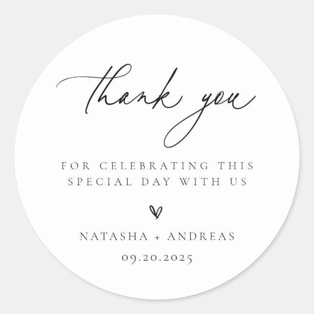 Contemporary Chic Minimalist Wedding Thank You Classic Round Sticker (Front)