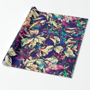 Contemporary Chic Watercolor Dragon Lilies Flowers Wrapping Paper