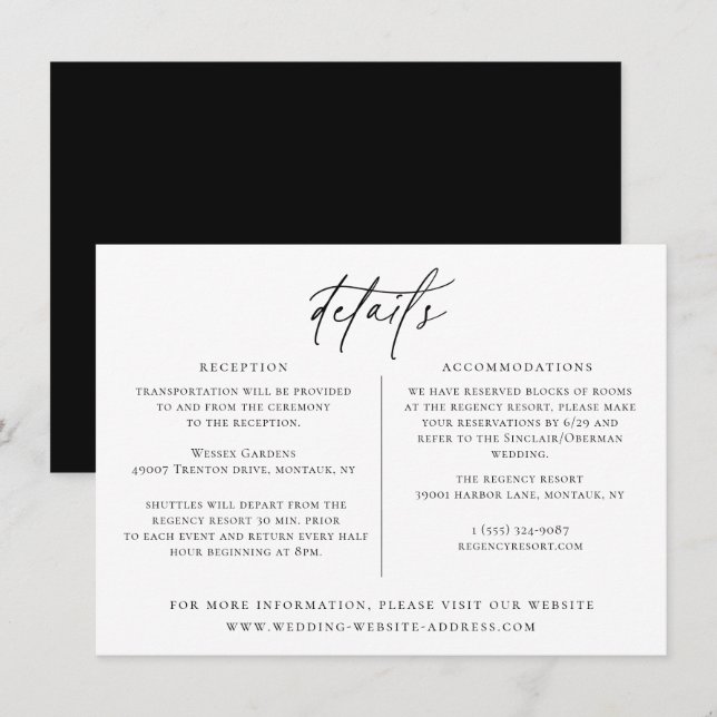 Contemporary Chic Wedding Details Card (Front/Back)