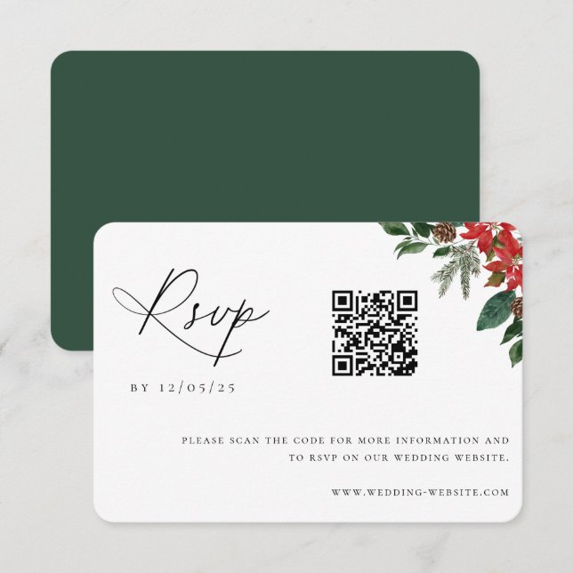 Contemporary Chic Winter Wedding QR Code RSVP Card (Front/Back)