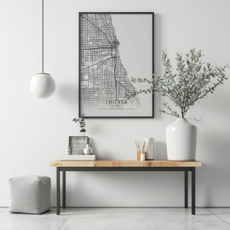 Contemporary Chicago Illinois Street Map Poster