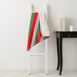 Contemporary Christmas Candy Stripes Sherpa Blanket