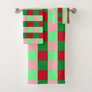 Contemporary Christmas Chequerboard Pattern Bath Towel Set