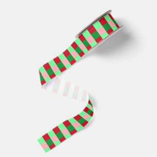 Contemporary Christmas Chequerboard Pattern Grosgrain Ribbon