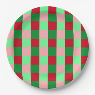 Contemporary Christmas Chequerboard Pattern Paper Plate