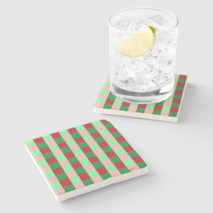 Contemporary Christmas Chequerboard Pattern Stone Coaster