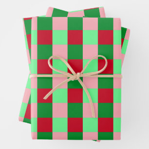 Contemporary Christmas Chequerboard Pattern Wrapping Paper Sheet
