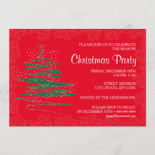 Contemporary Christmas Party Red 5x7 Paper Invitation