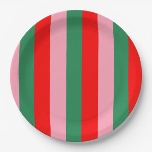 Contemporary Christmas Stripes Paper Plate