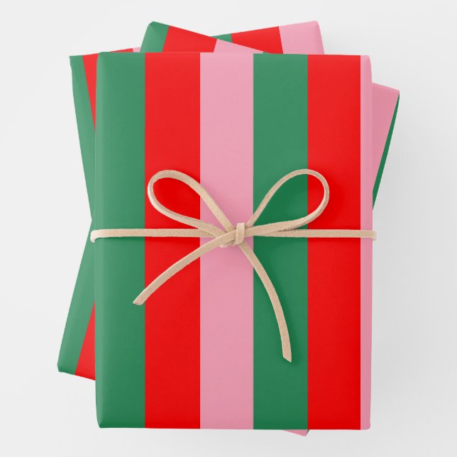 Contemporary Christmas Stripes  Wrapping Paper Sheet (In situ)