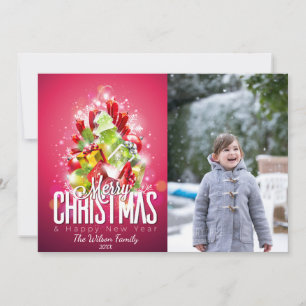 Contemporary Christmas Tree & Gifts Photo Card