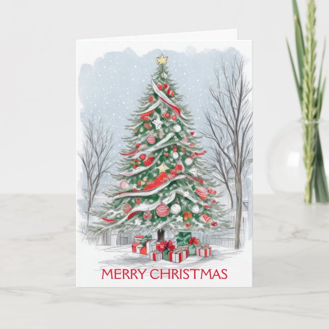 Contemporary Christmas Tree Holiday Card (Front)