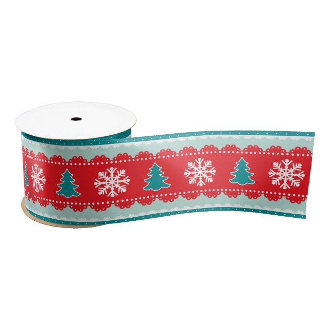 Contemporary Christmas Trees Snowflakes  Pattern Satin Ribbon (Spool)