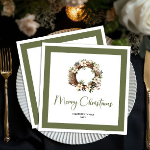 Contemporary Christmas Wreat Custom Family Napkins