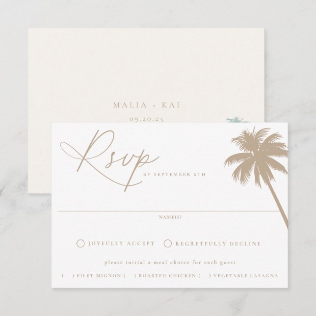 Contemporary Coastal Chic Meal Choice Wedding RSVP Card (Front/Back)